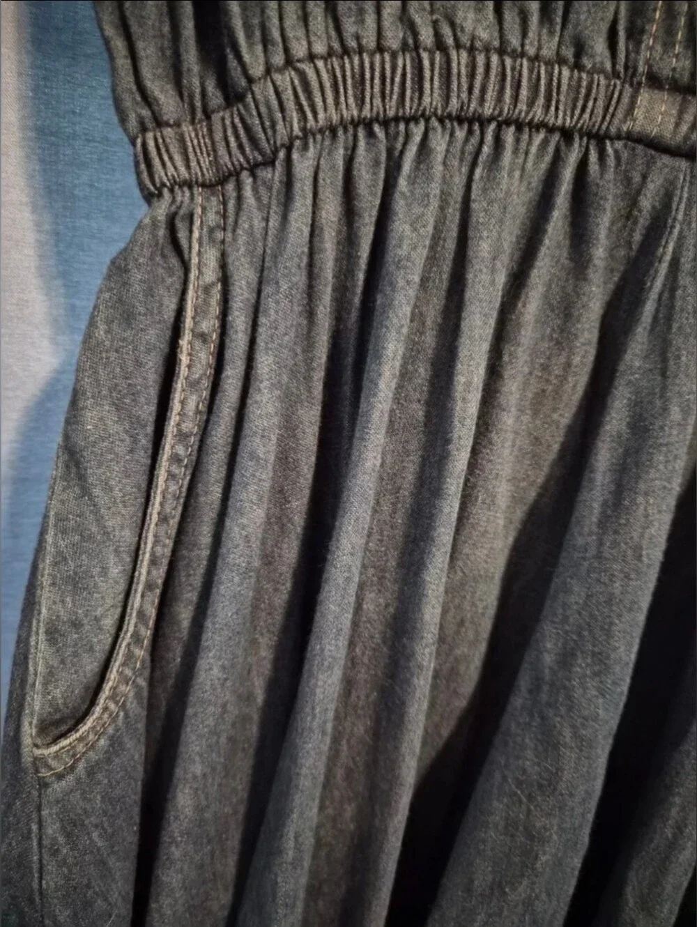 Vintage Gotcha Covered Cottagecore Denim Maxi Dress Pockets Made in the USA